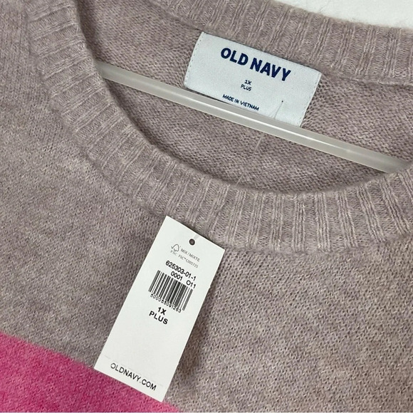 Old Navy Sweater Womens Plus Size 1X Pink Colorblock Crewneck NWT - Picture 3 of 8